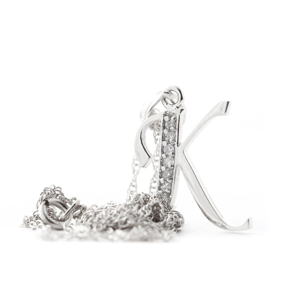 14K. SOLID GOLD NECKLACE WITH NATURAL DIAMONDS INITIAL 'K' PENDANT (White Gold)